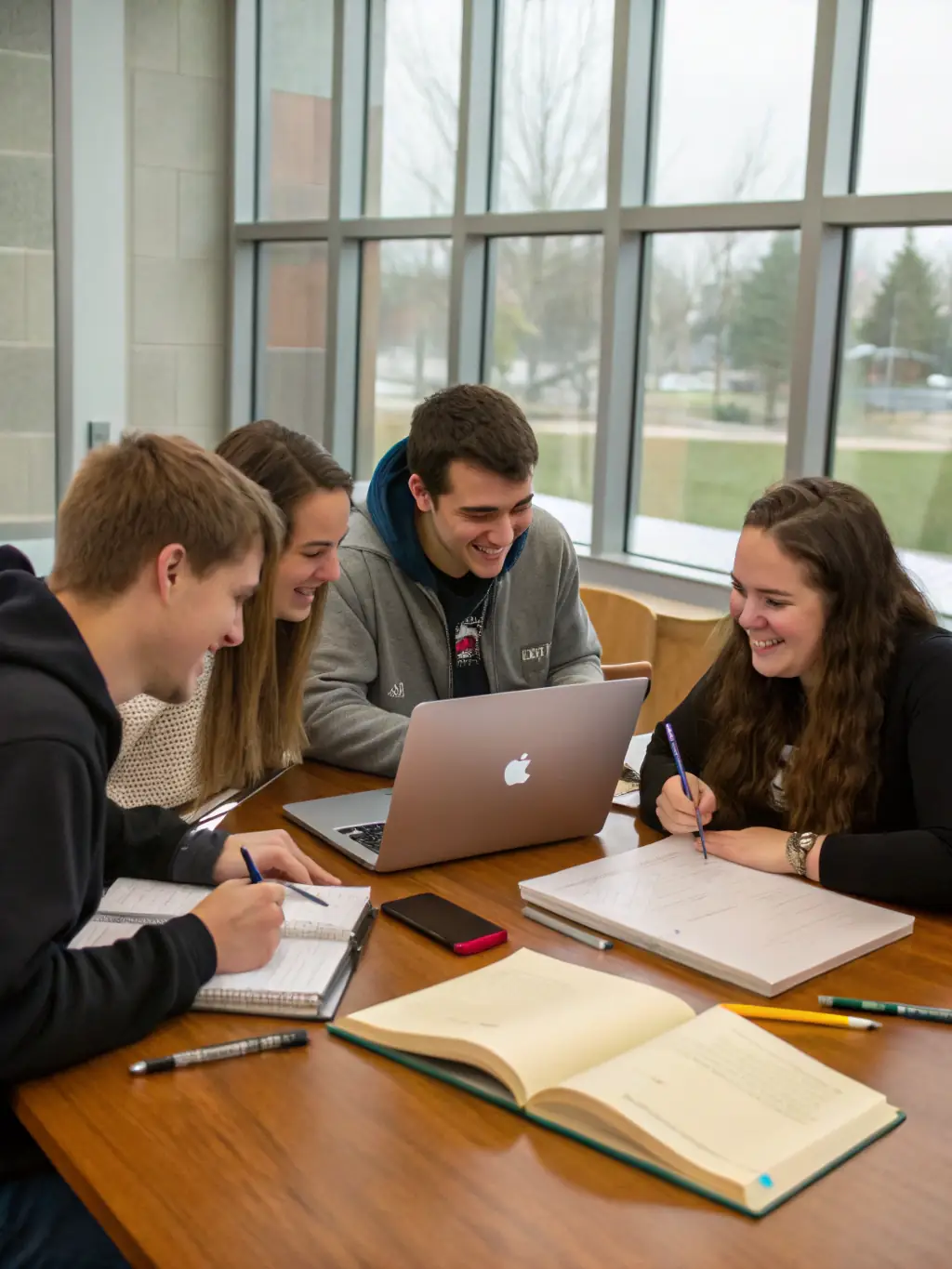 A diverse group of students collaborating on a deep learning project, using a large dataset to train a neural network, showcasing the collaborative and practical nature of aitrainuk.site's deep learning course.